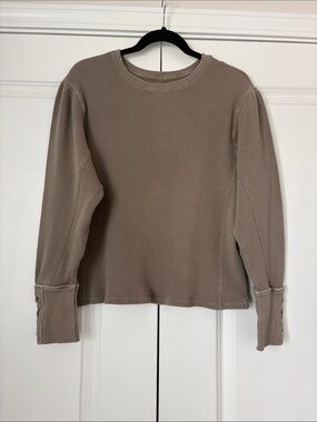 We The Free Taupe Waffle Long Sleeve Top with Laced Cuffs
